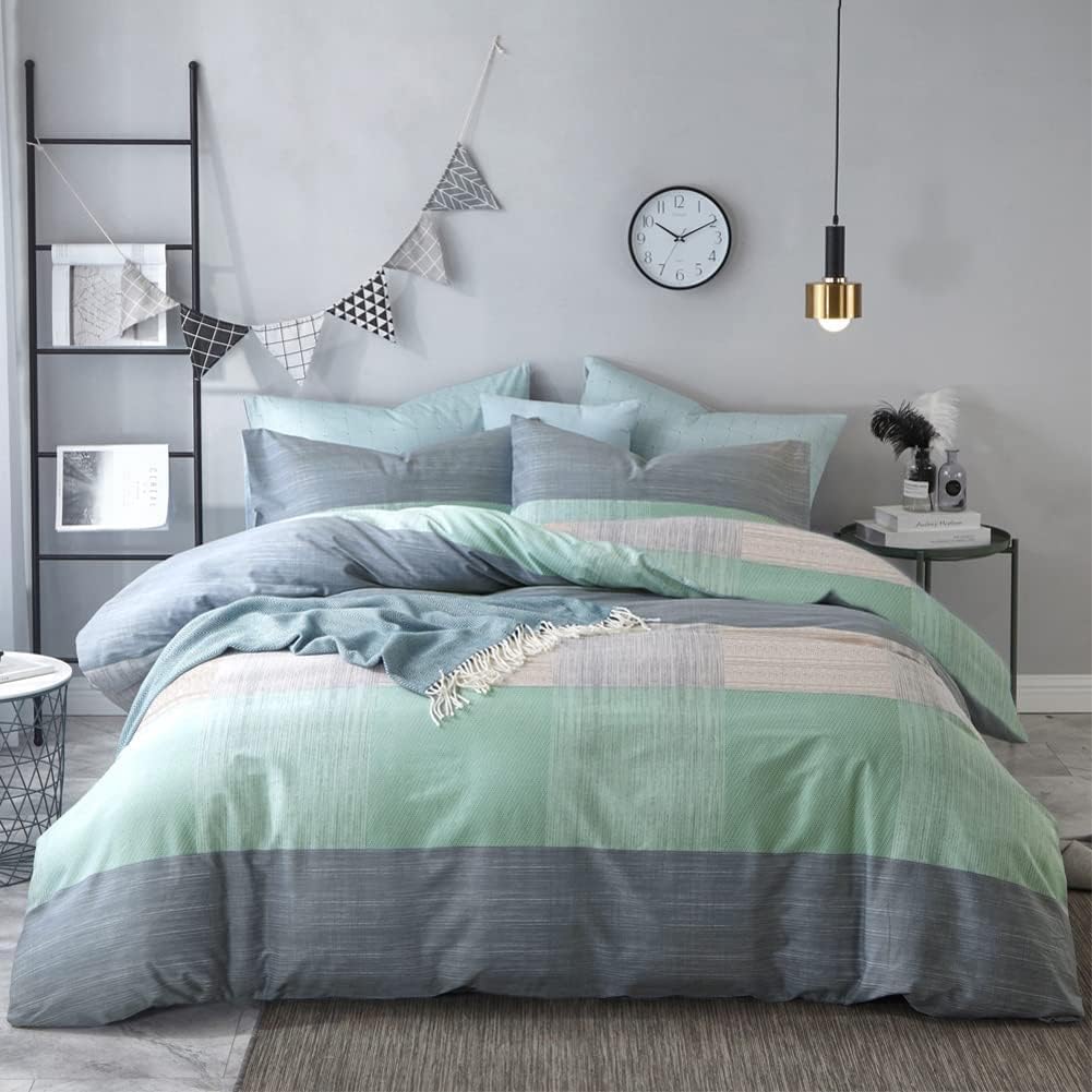 VM VOUGEMARKET Blue Patchwork Duvet Cover Set for Queen Beds