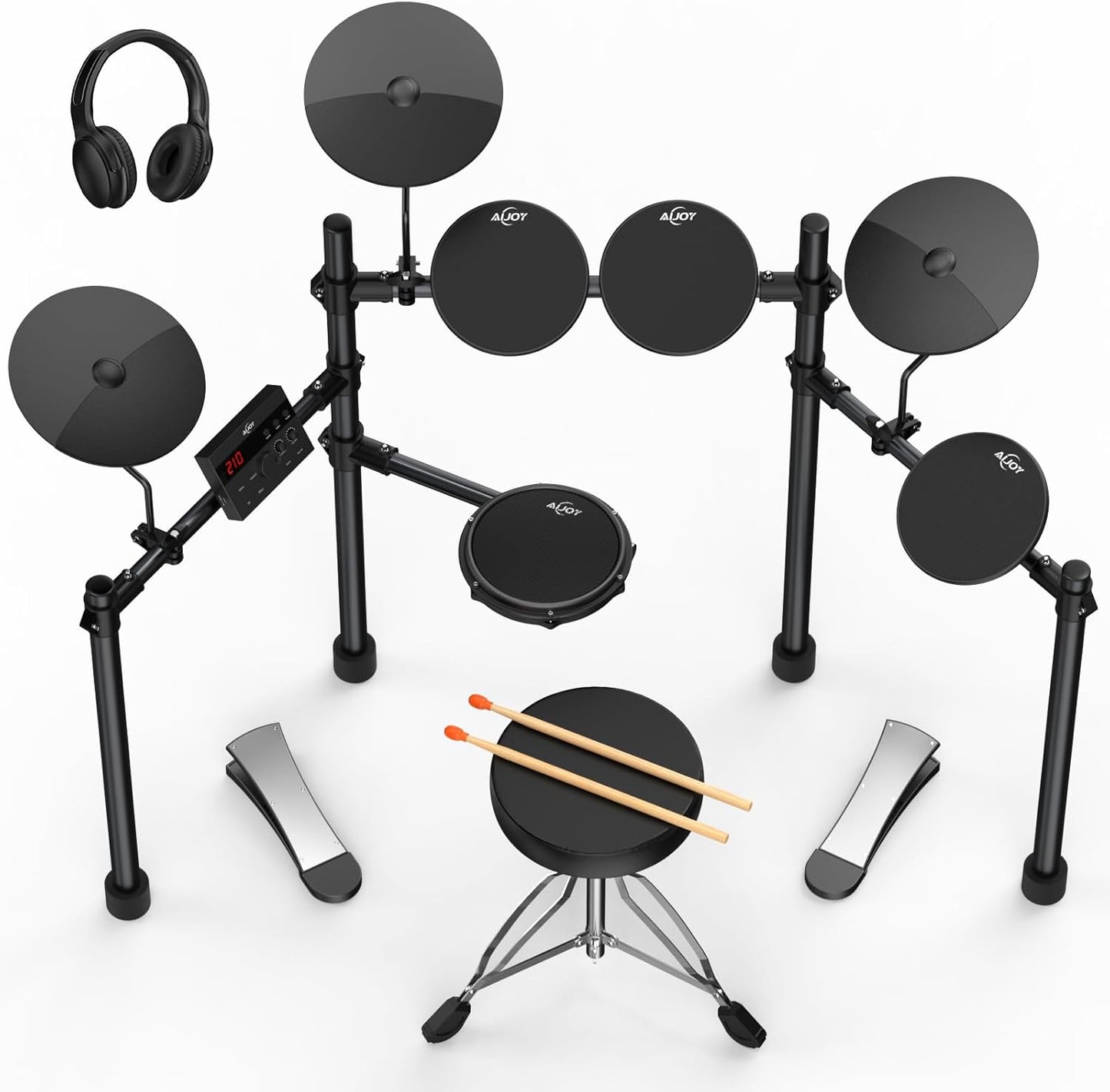 AiJoy Electric Drum Set for Beginners with 210 Sounds and More