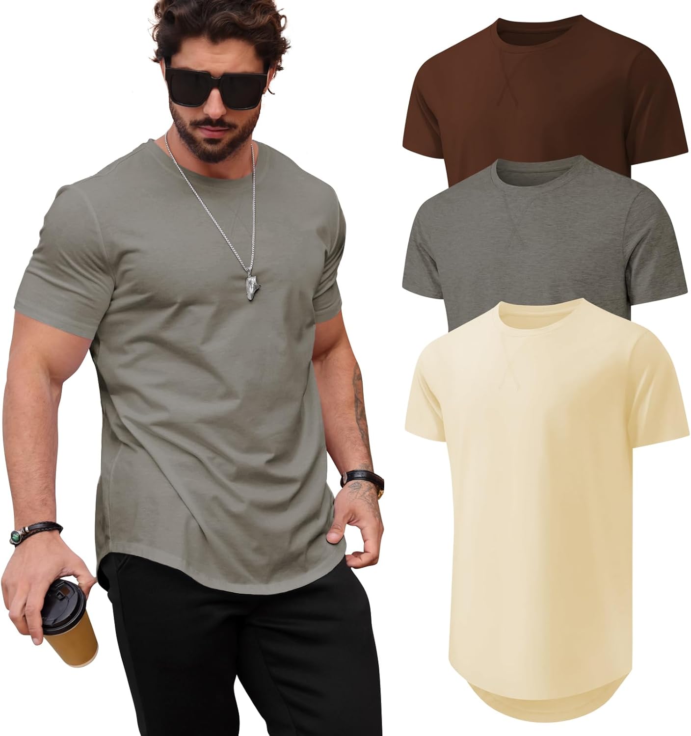 Mens T Shirts Casual Hipster Longline Crewneck Tee Shirts