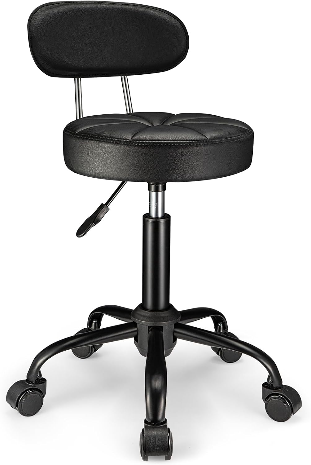PU Leather Rolling Stool with Back Support for Comfort and Style