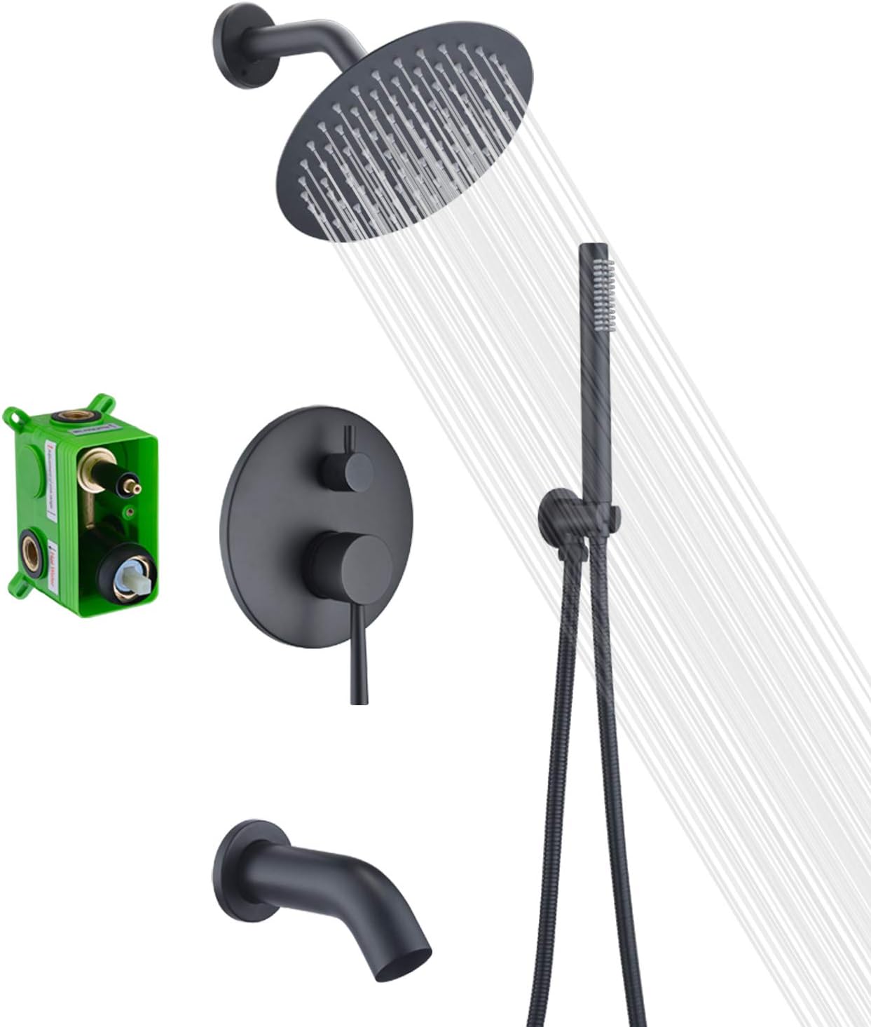 Matte Black Rain Shower Systems with Waterfall Tub Spout for Luxury