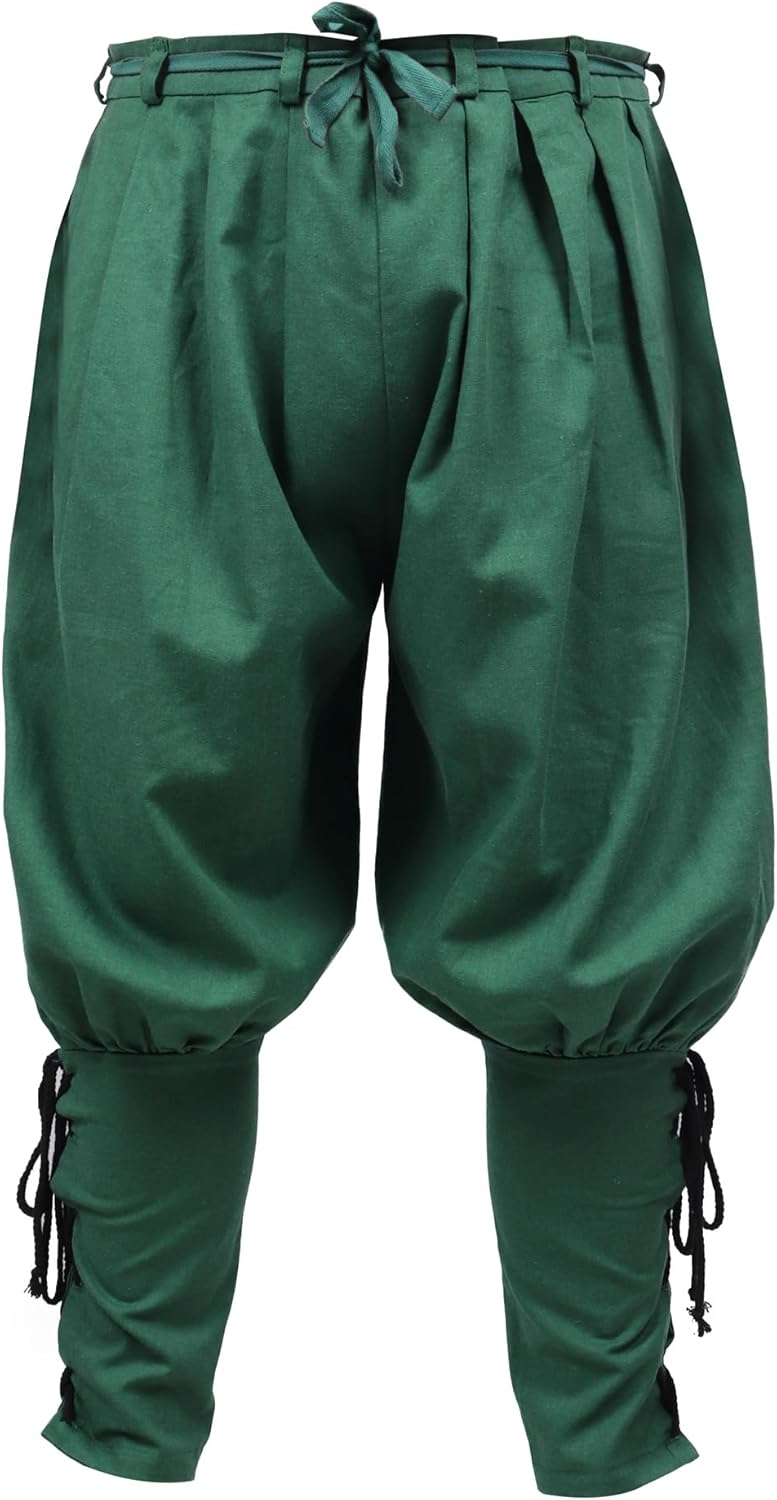 KUOIN Medieval Renaissance Ankle Banded Pants for Men Pirate Trousers