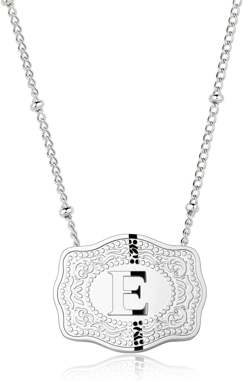 Rhodium-Plated Initial Letter Pendant Necklace with Unique Design