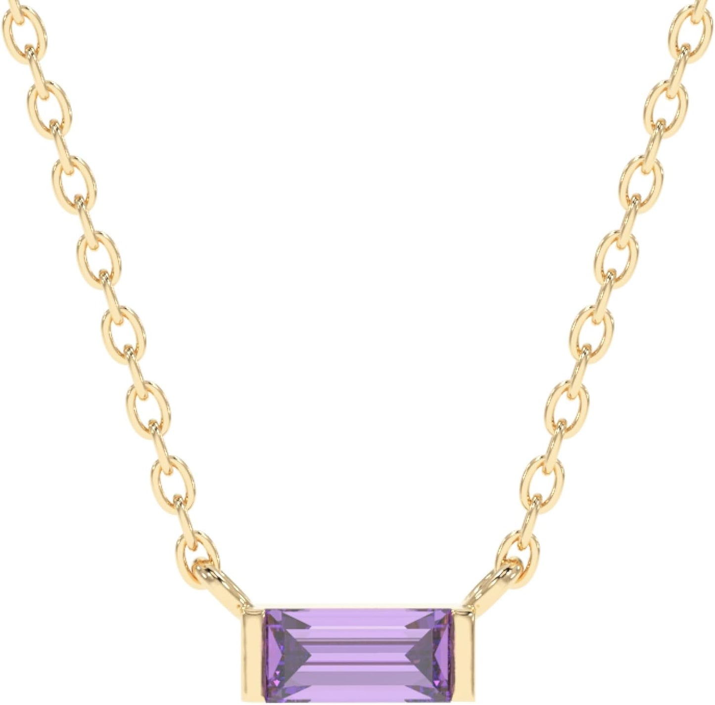 18k Gold Minimalist Rectangle Crystal Birthstone Pendant Necklace