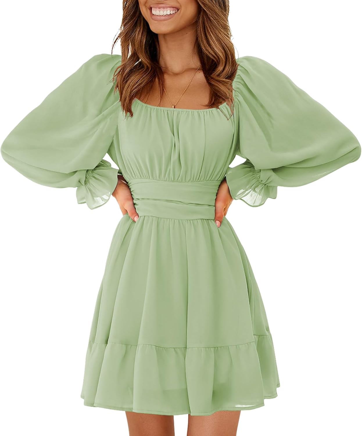 EXLURA Women's Casual Long Lantern Sleeve Mini Dress Review
