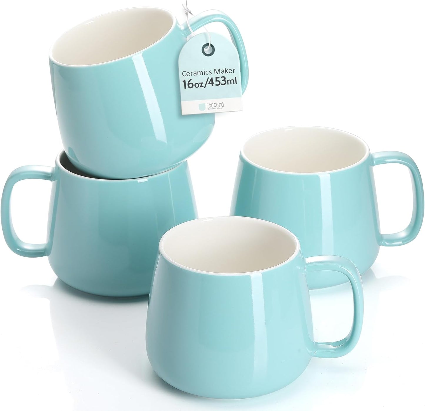 Teocera 16oz Ceramic Coffee Mugs Set of 4 Stackable Latte Cups