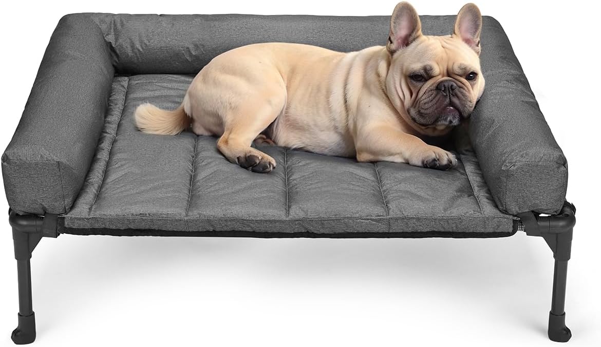 Cooling Elevated Dog Bed with Removable Waterproof Bolster Cushion