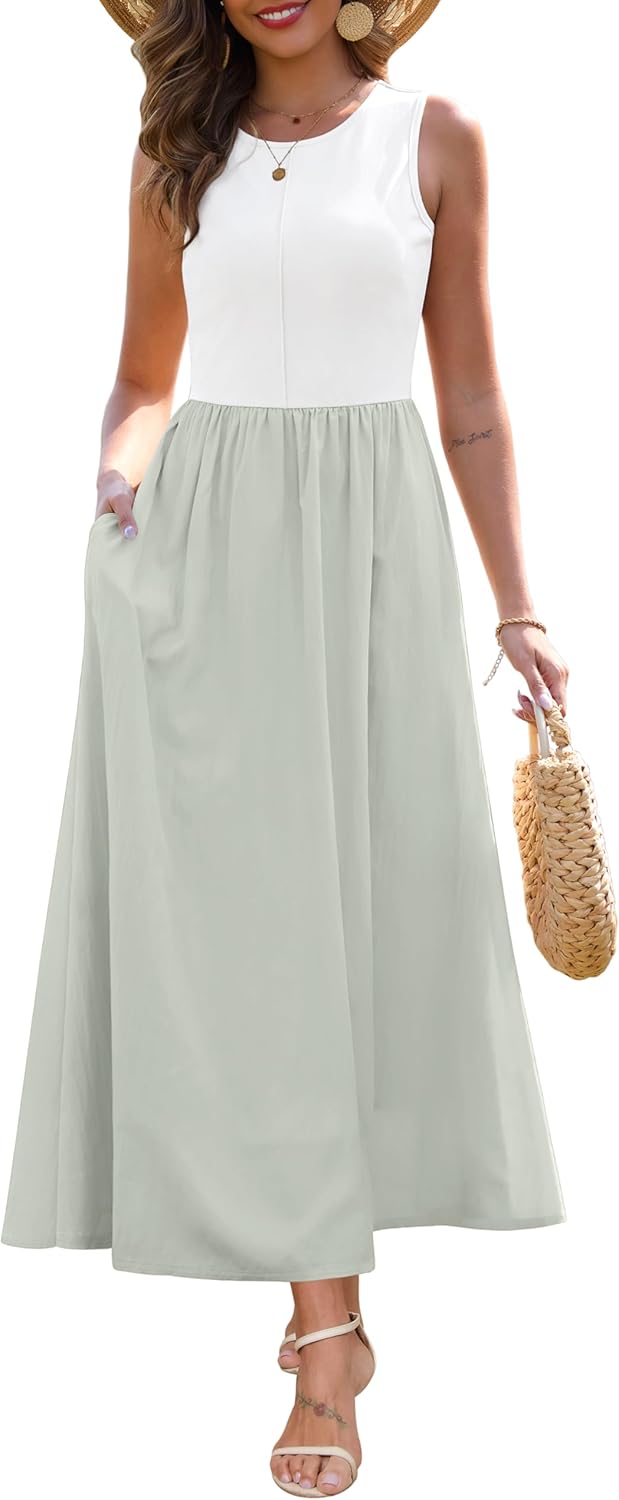 Zattcas Women's Summer Casual Sleeveless Maxi Dress with Pockets