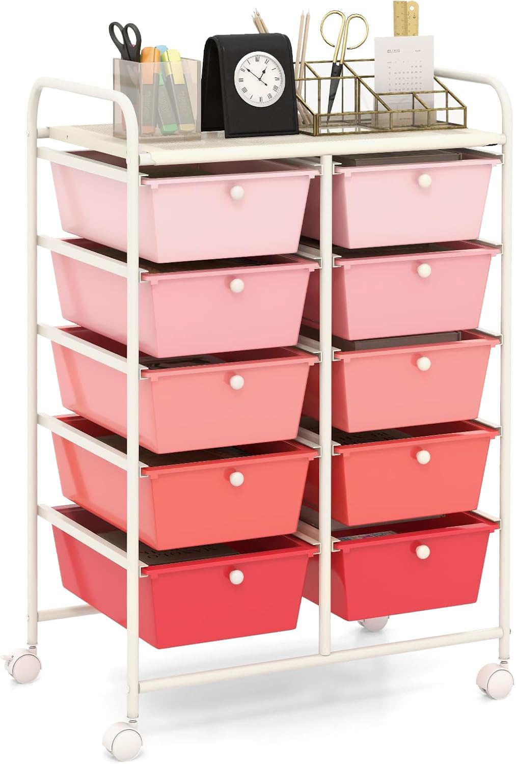 HAPPYGRILL 10-Drawer Rolling Storage Cart for Home and Office