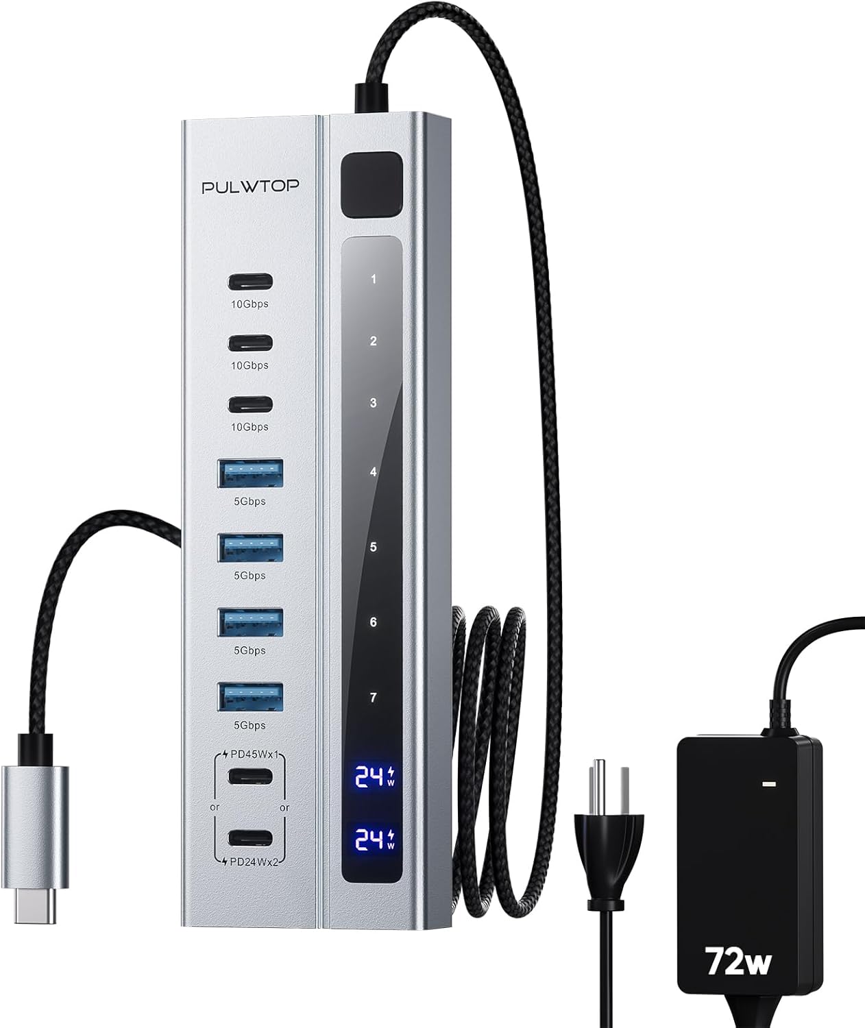 Powered USB C Hub with 9 Ports for Fast Data Transfer