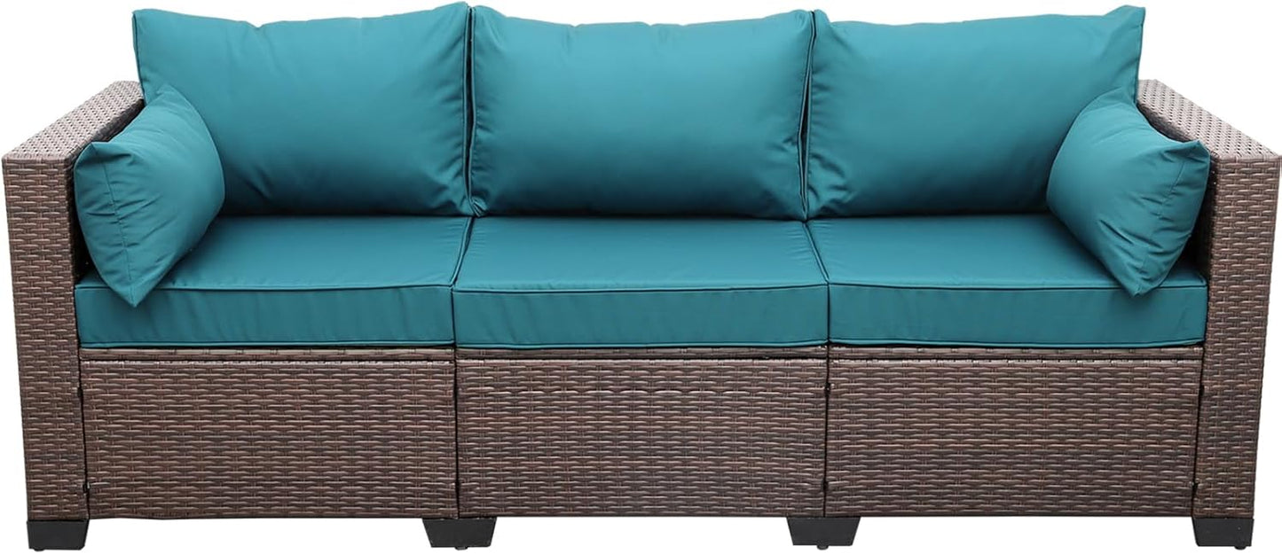 WAROOM Patio Couch PE Wicker 3-Seat Outdoor Sofa with Cushions