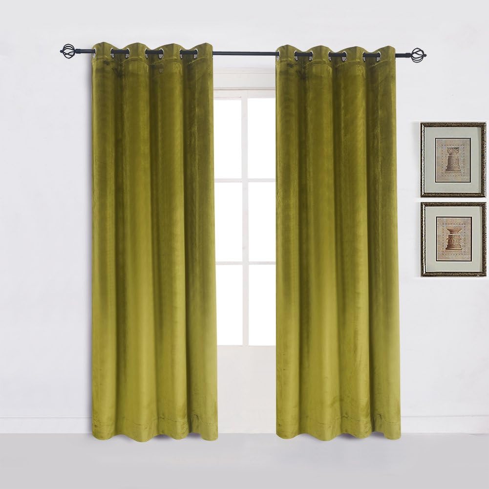 Cherry Home Super Soft Luxury Velvet Moss Green Curtains