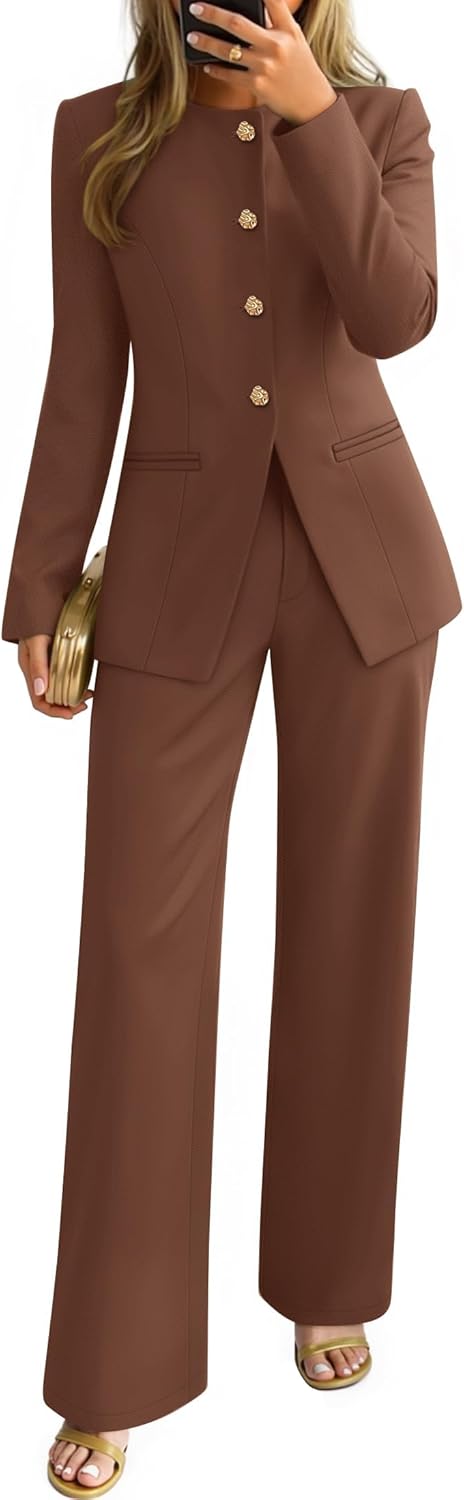 ZESICA Women's 2025 Fall Two Piece Suits Set for Work