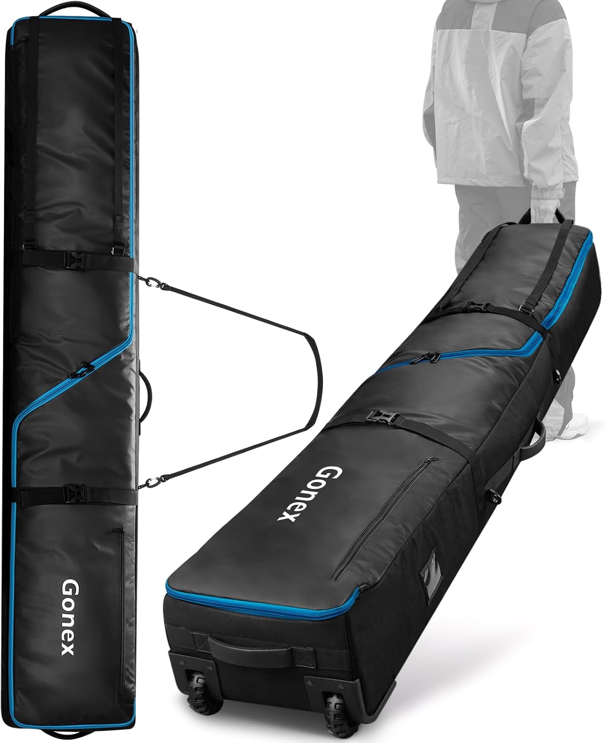 Gonex Waterproof Rolling Ski Bag - Adjustable Length, Ample Storage