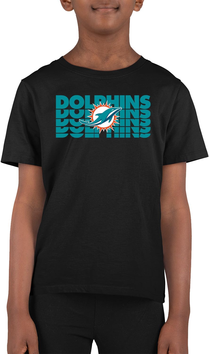 Miami Dolphins Youth Repeating Logo Football T-Shirt for Kids