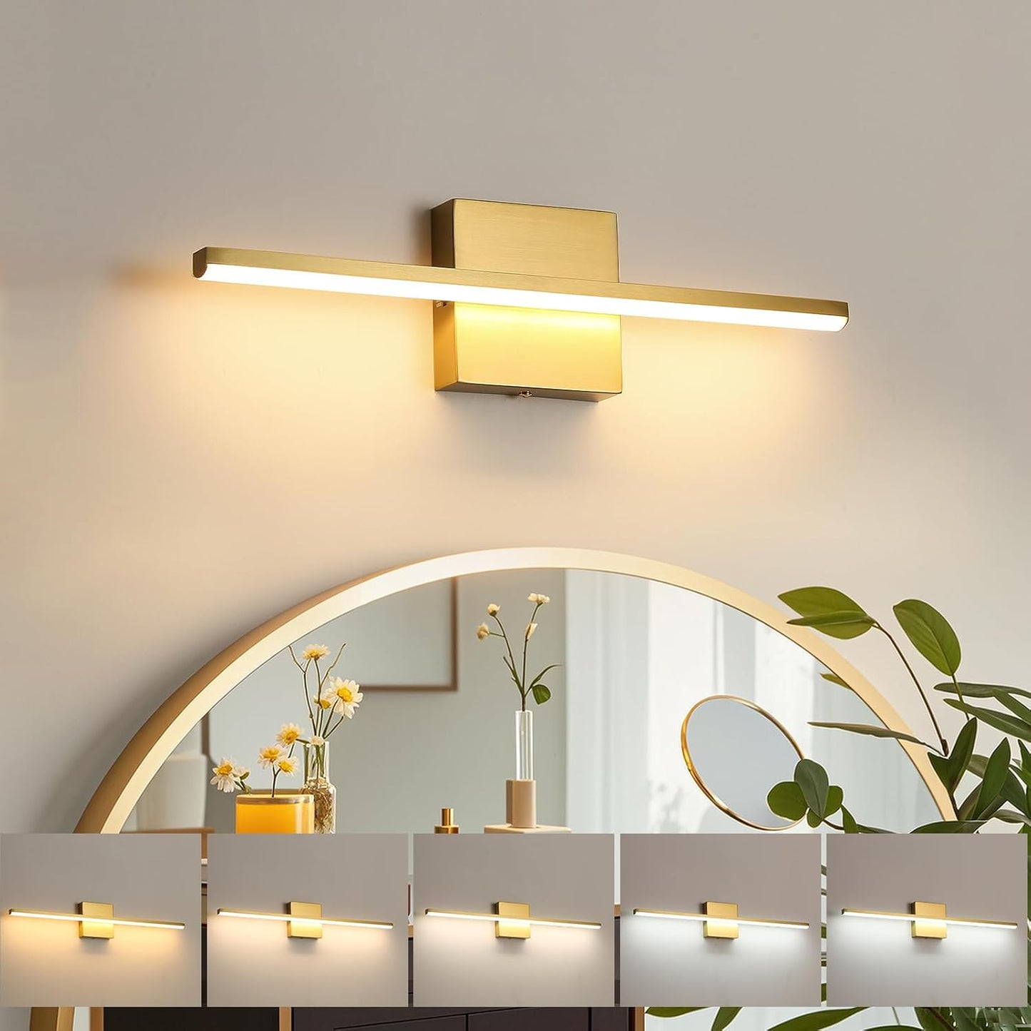 Brushed Gold Vanity Light 16 Inch Modern Bathroom Light Fixture