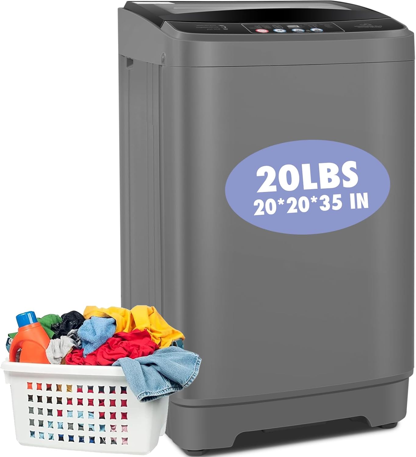 Compact 20Lbs Full-Automatic Washer: 10 Programs, 8 Water Levels