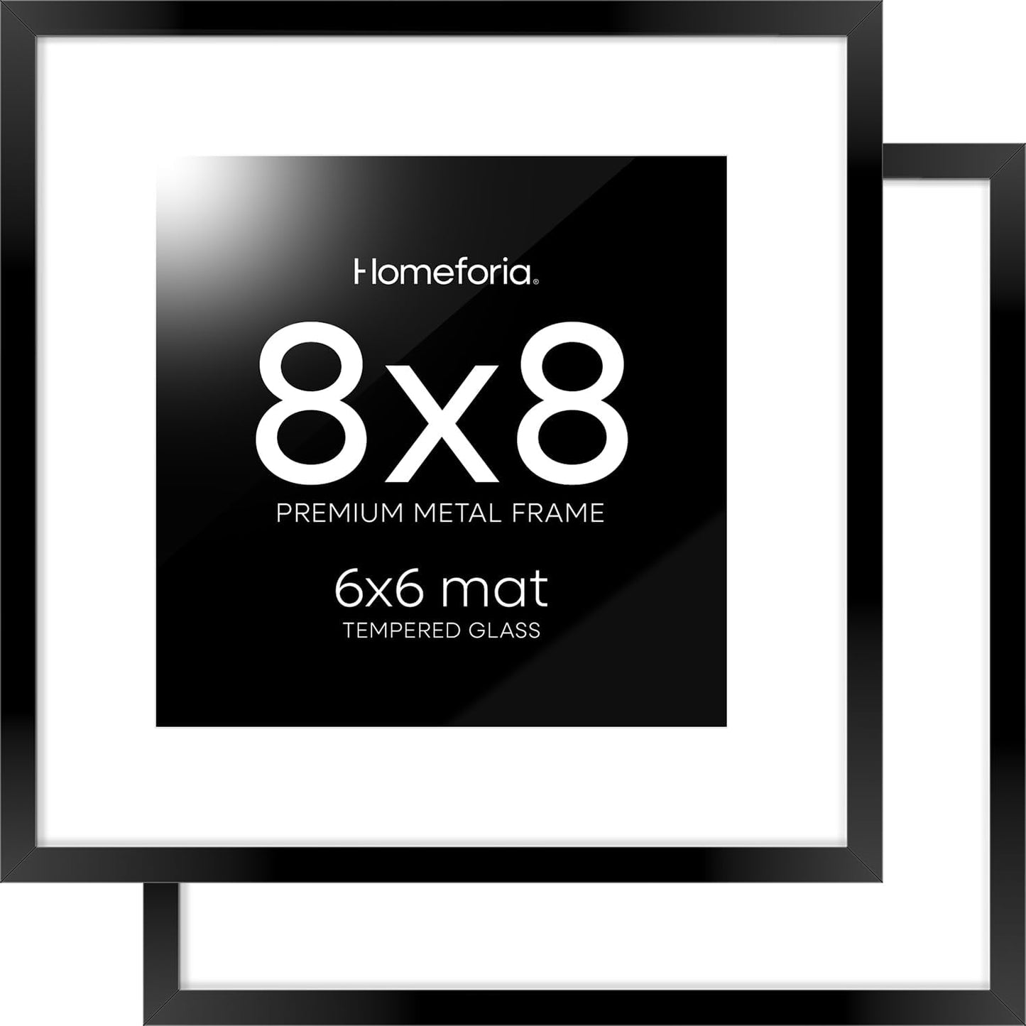 High End 8x8 Black Picture Frame Set of 2 with Mat Options