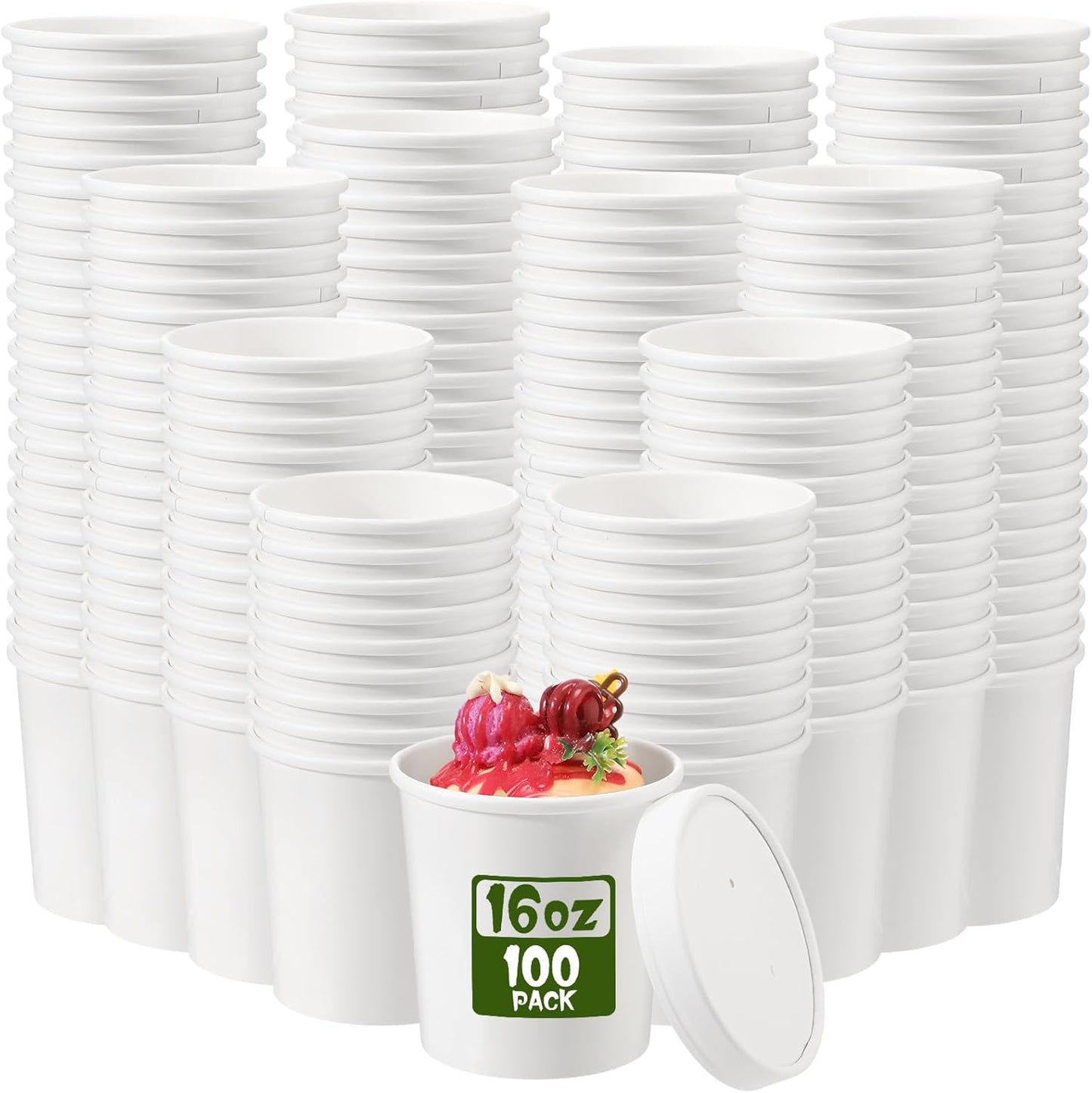 Fulmoon 100 Pack Paper Soup Containers with Vented Lids