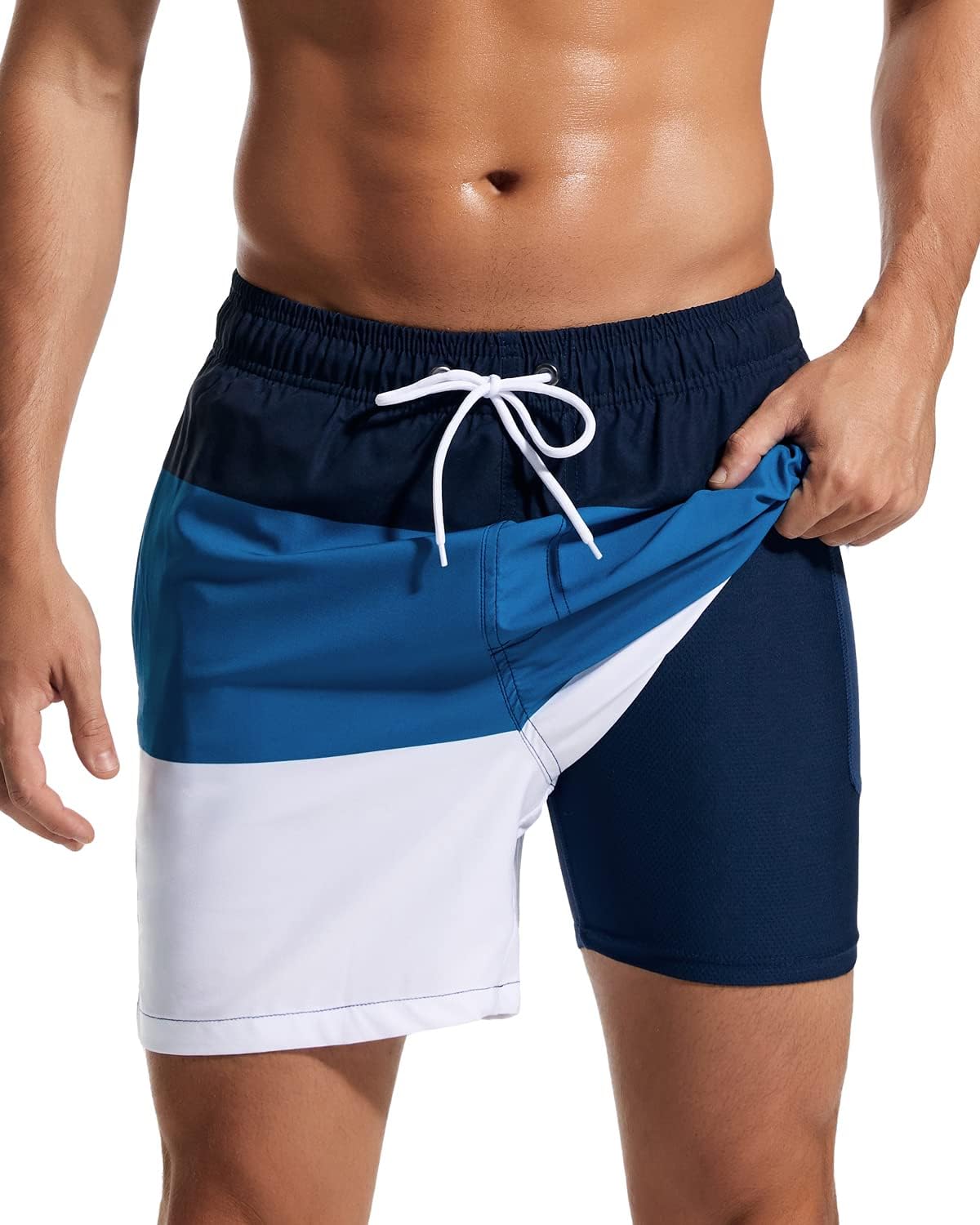 SILKWORLD Mens Swimming Trunks with Compression Liner for Comfort