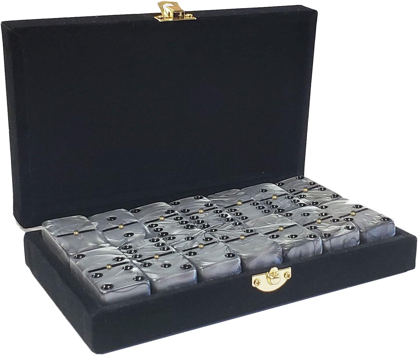 Domino Double 6 Silver Marbleized Tiles Jumbo Tournament Size
