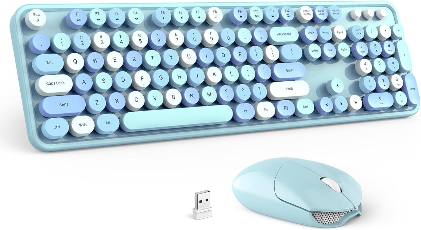 Colorful Wireless Keyboard & Mouse Set - Ergonomic 104 Keys