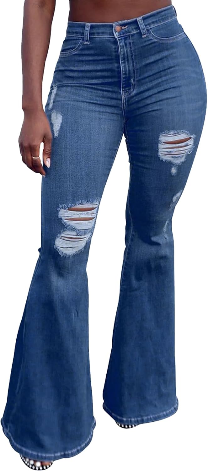 CutieLove Women's Ripped Bell Bottom Flare Jeans for Style