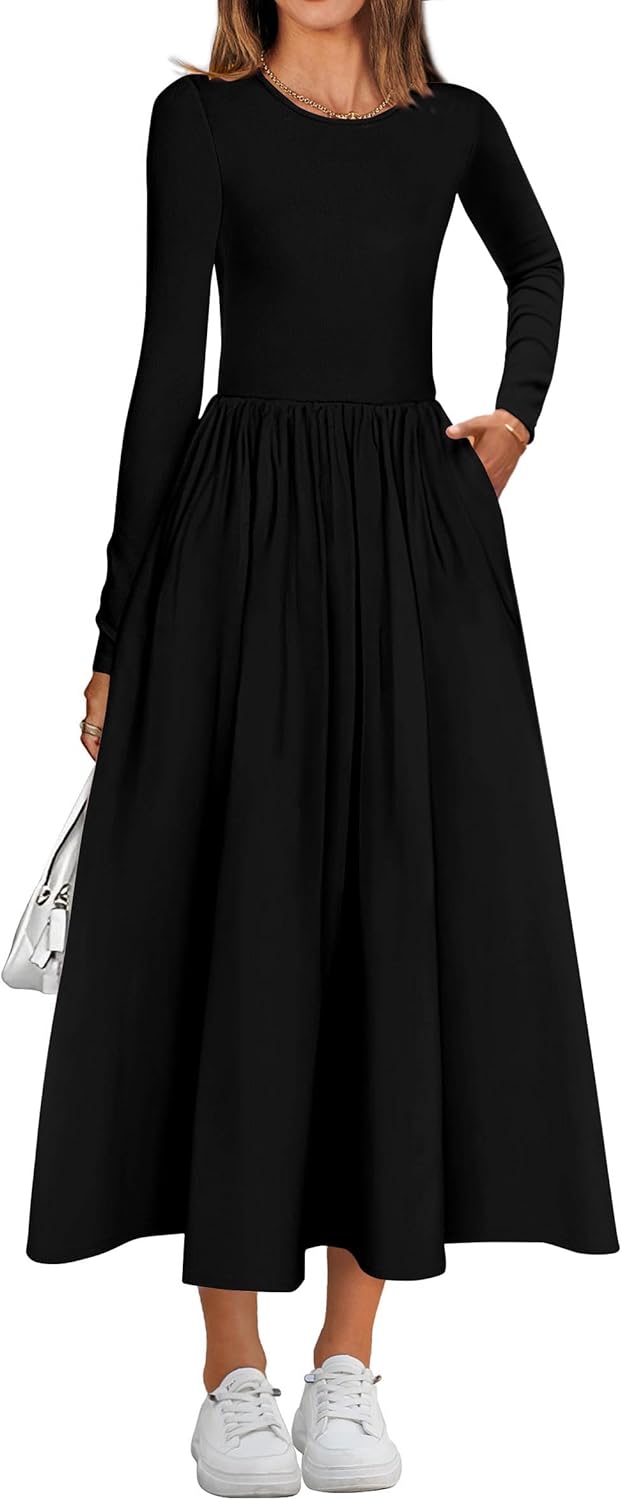 KIRUNDO Women Casual Long Sleeve Midi Dress for Fall Weddings