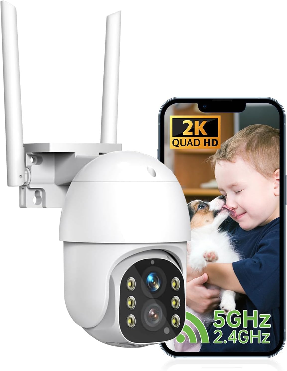 2K Pan/Tilt Security Camera Outdoor Wireless with Night Vision