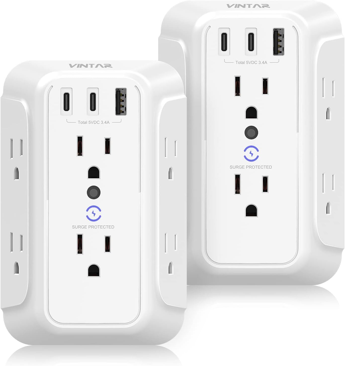 VINTAR Surge Protector: 6 Outlets + 3 USB Ports