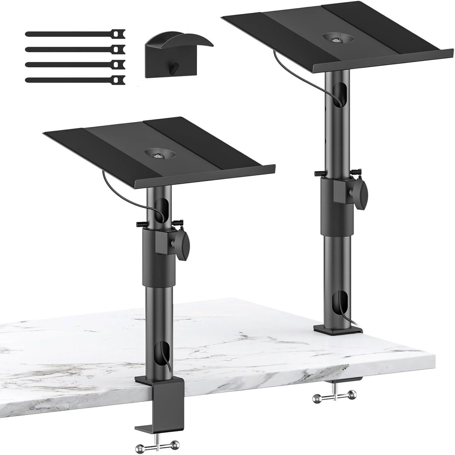 Adjustable Desktop Speaker Stands w/ Headphone Holder
