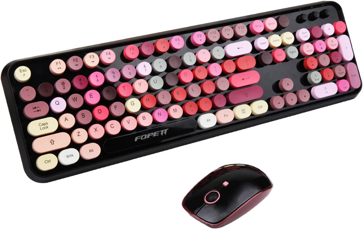 Wireless Keyboard and Mouse Combo with Retro Round Keycaps