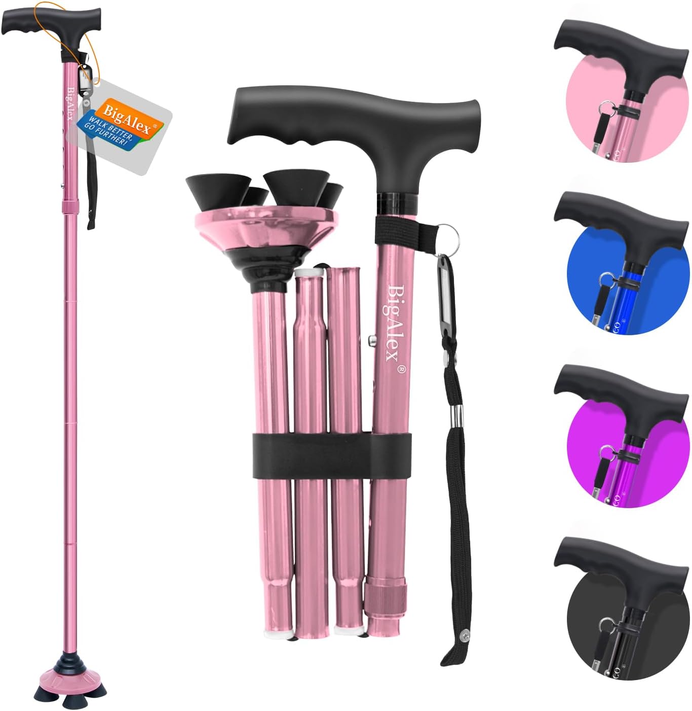 BigAlex Folding Walking Cane for Elderly Adjustable & Portable