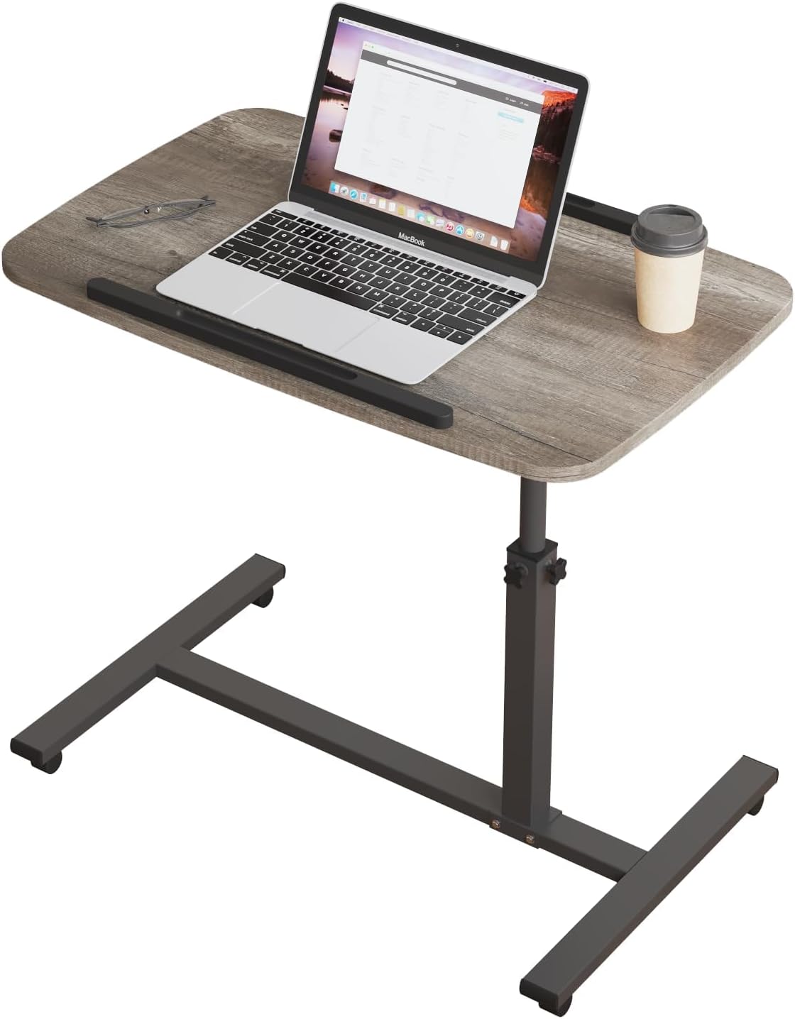 Adjustable Overbed Bedside Table with Wheels for Laptop Use