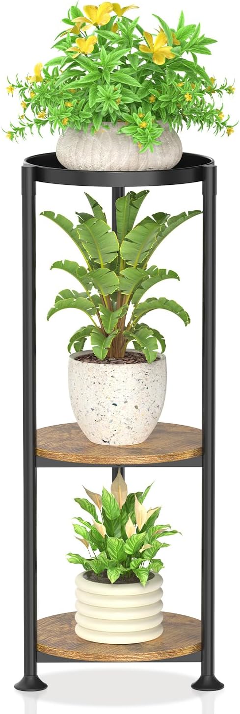 KMOTASUO 3 Tier Black Plant Stand for Large Heavy Duty Planters