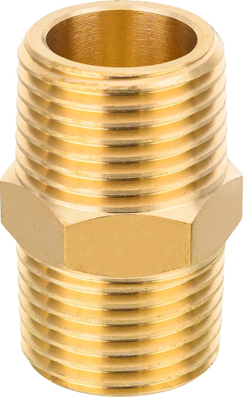 EFIELD Brass Pipe Fittings: 3/8-inch Male NPT Hex Nipple Adapter