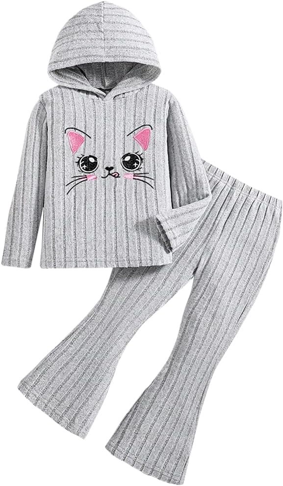 Cute Cat Embroidered Toddler Hoodie Set