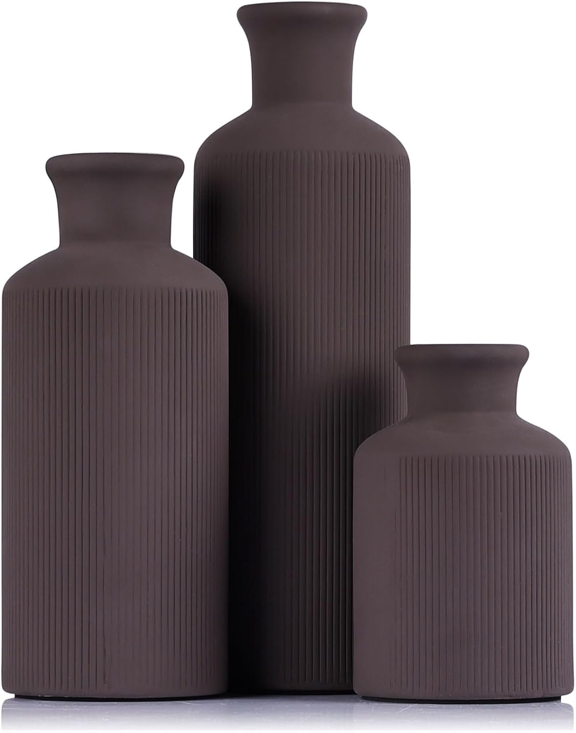 Brown Ceramic Vases Set of 3 for Elegant Home Decor