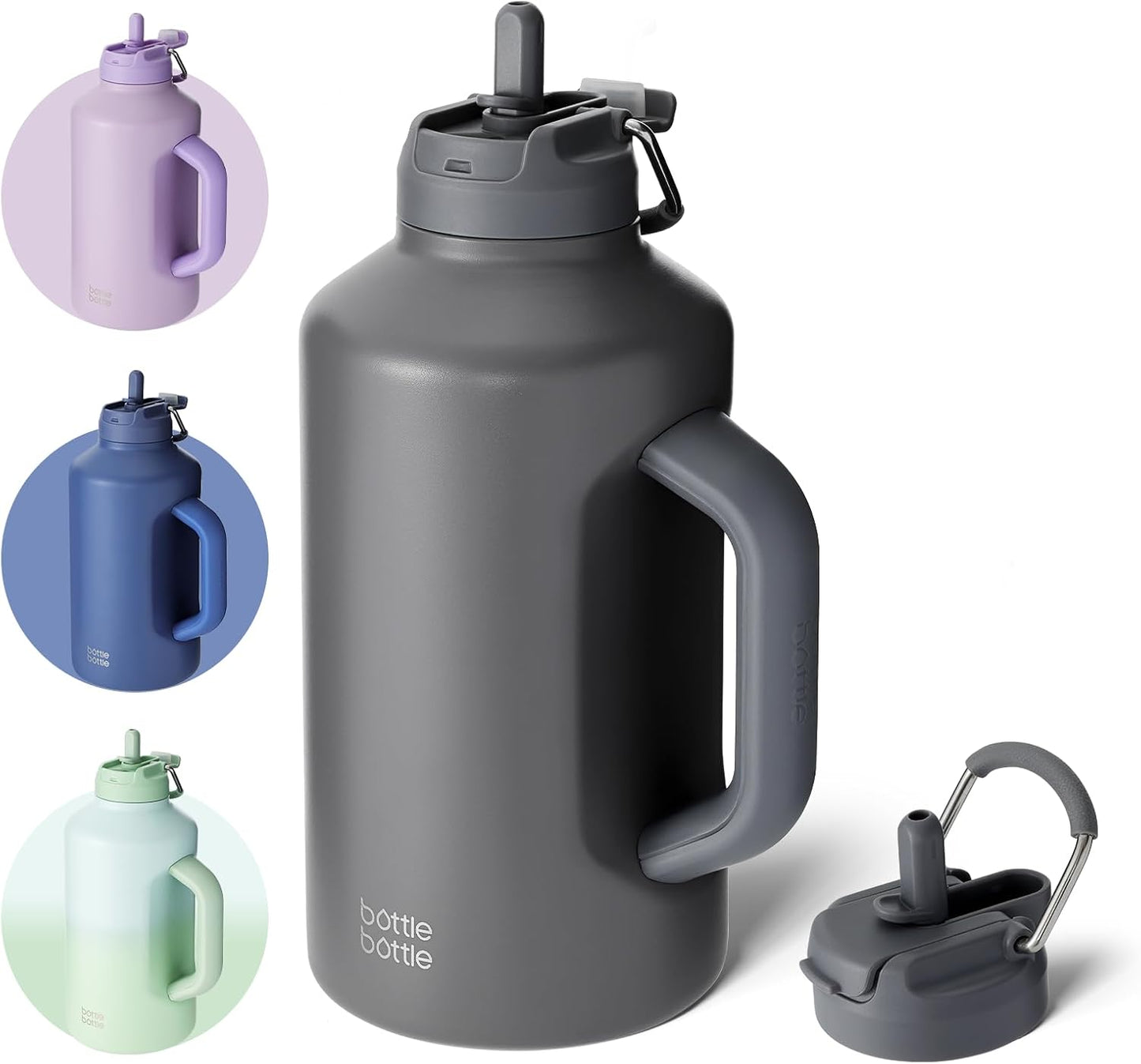 Insulated Water Bottle 64 oz with Straw and Dual-use Lid