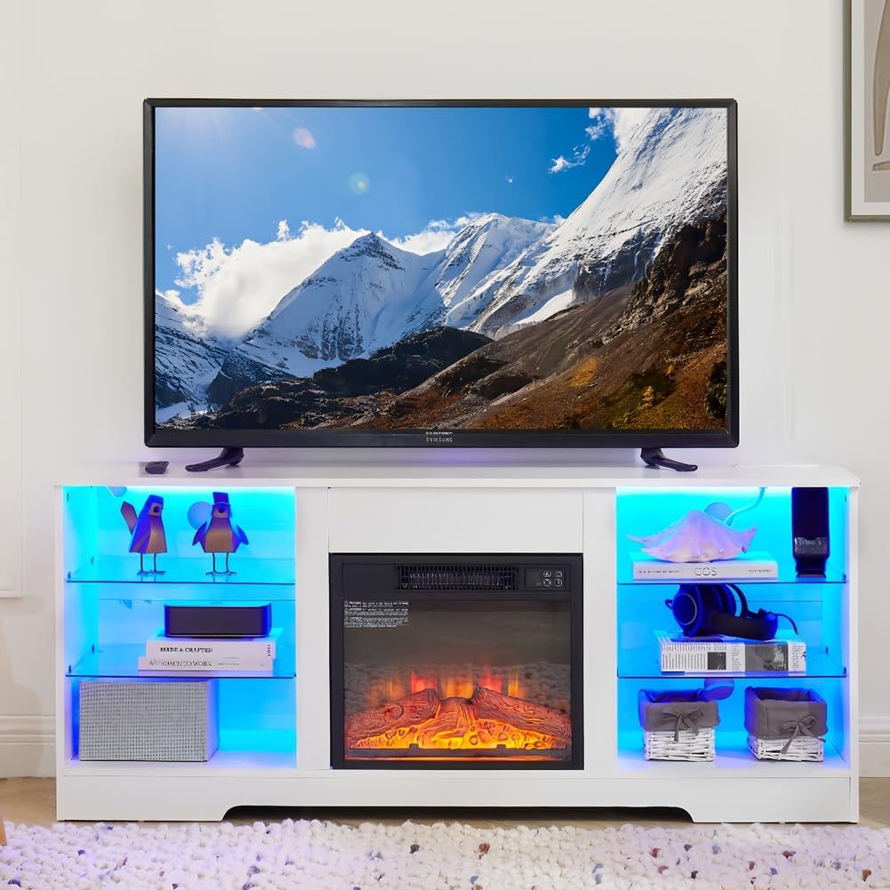 18 Electric Fireplace TV Stand for TVs up to 65, White