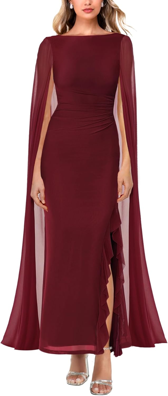 Lrady Women's Formal Evening Gowns with High Split Ruffle Design