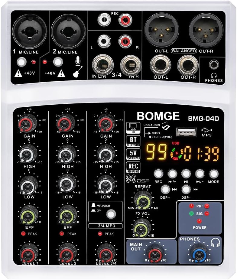 BOMGE 4 Channel Bluetooth Audio Mini Mixer with DSP Effects