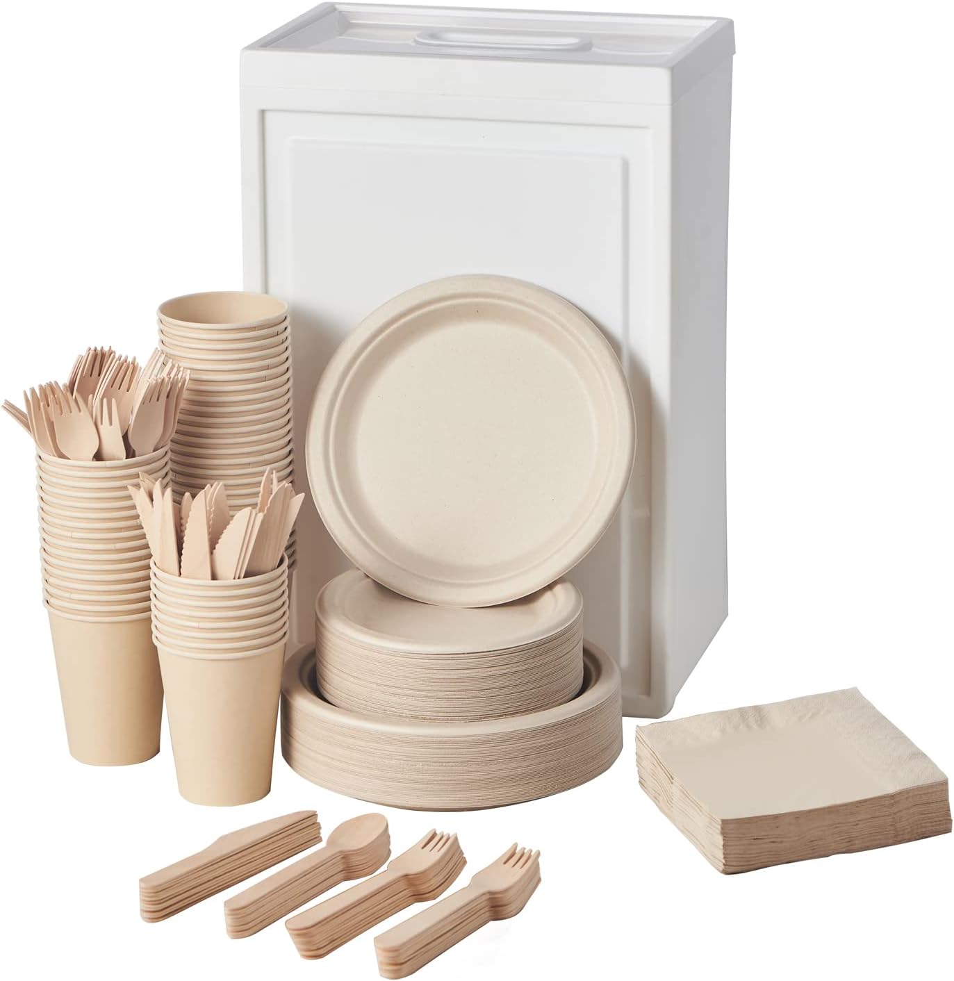 Biodegradable Dinnerware Set - 350Pcs Eco-Friendly Plates & Cutlery