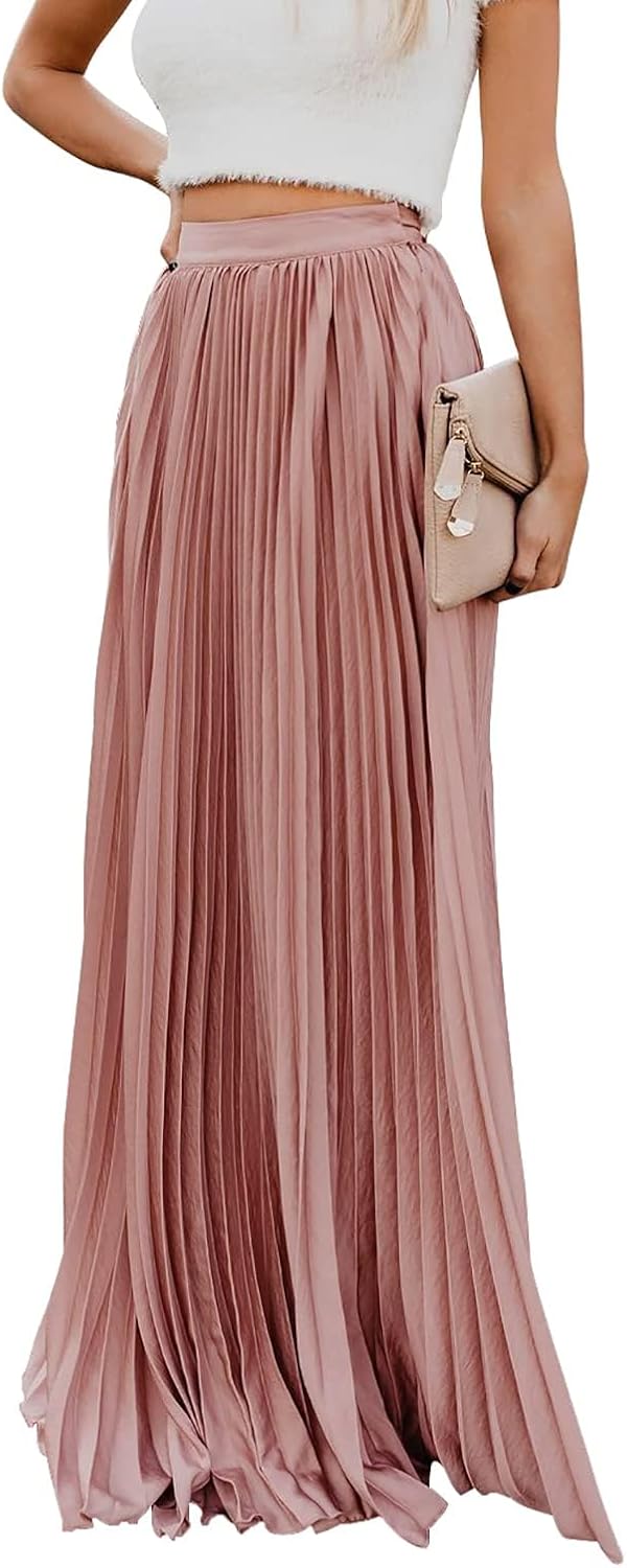 High Waist Flowy Pleated Chiffon Maxi Skirt for Women