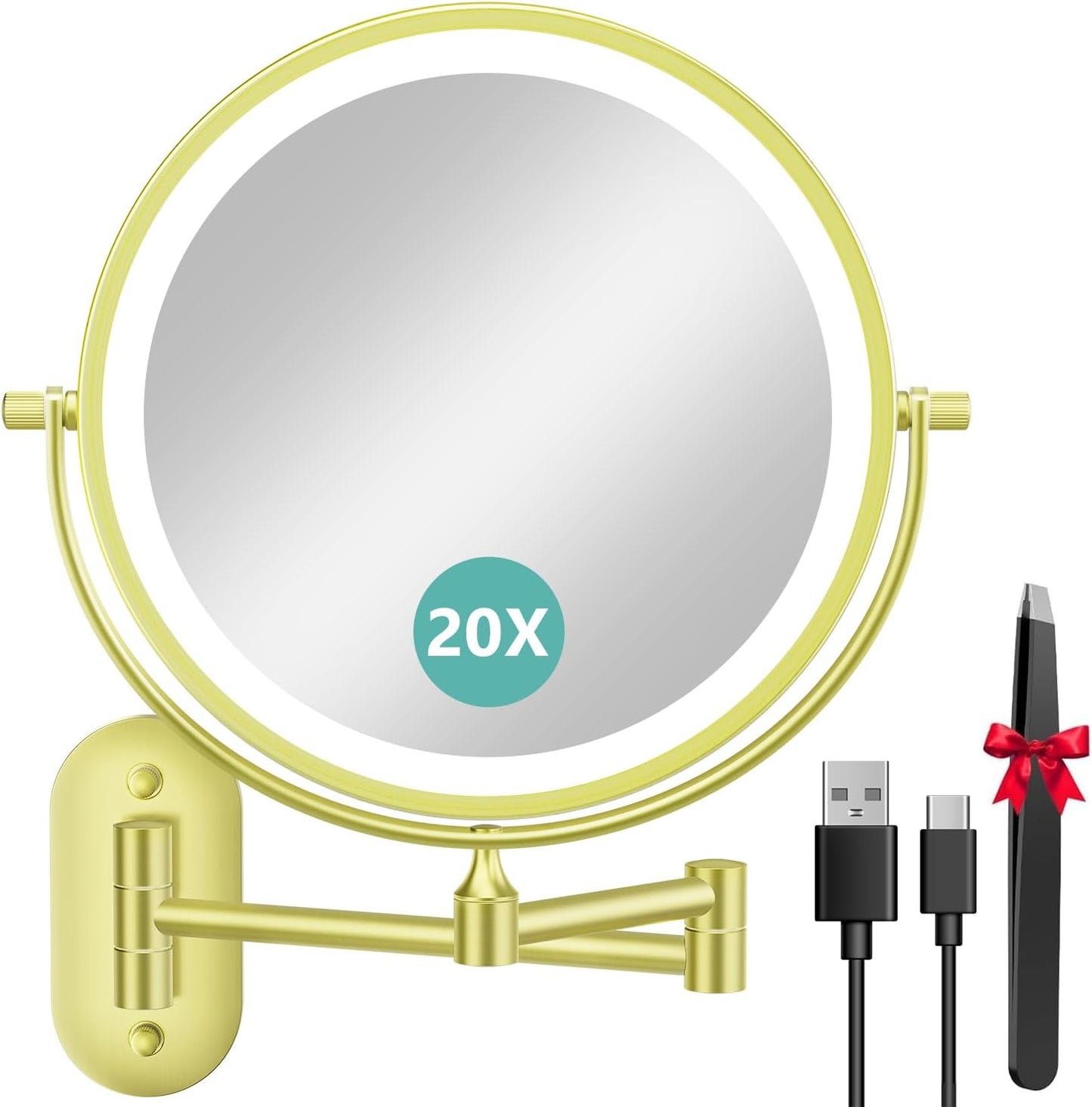 1X/20X Wall Mounted Makeup Mirror with Light for Perfect Grooming
