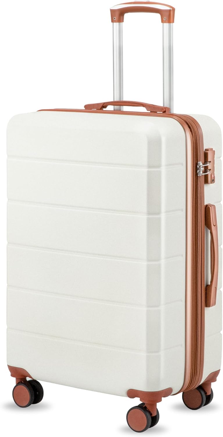 24 Inch Expandable Hardside Checked Suitcase with Spinner Wheels