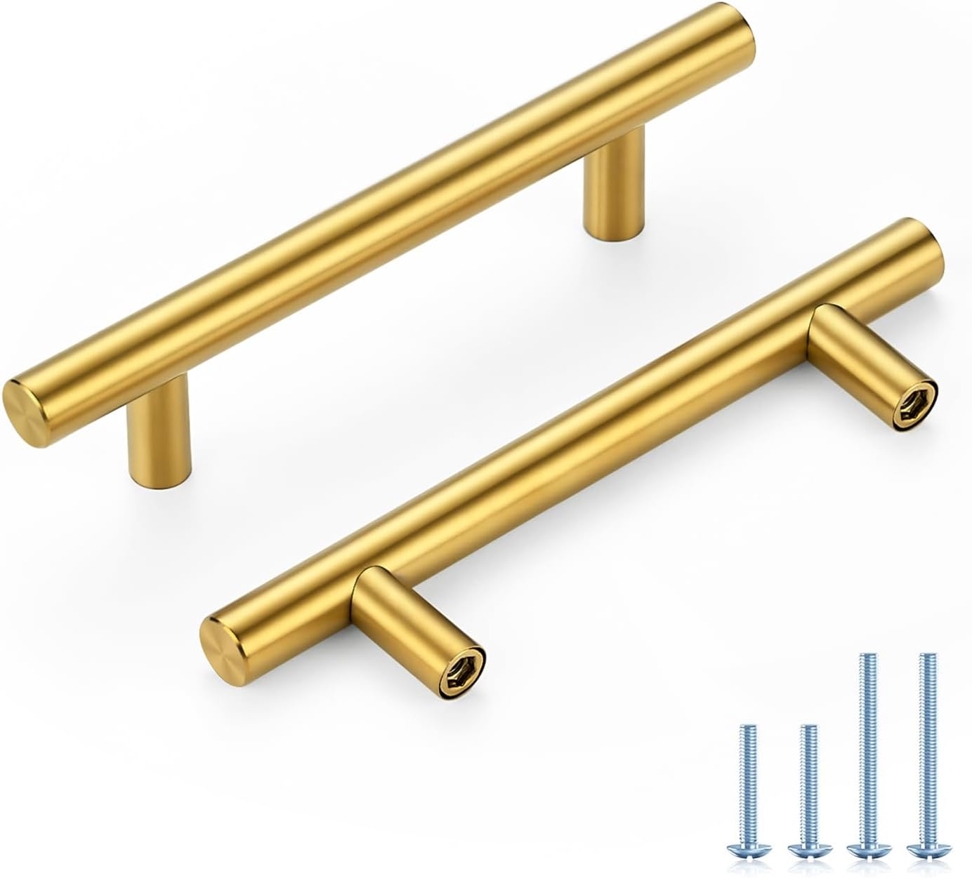 Brushed Brass Cabinet Handles with 3-3/4 Inch Hole Spacing