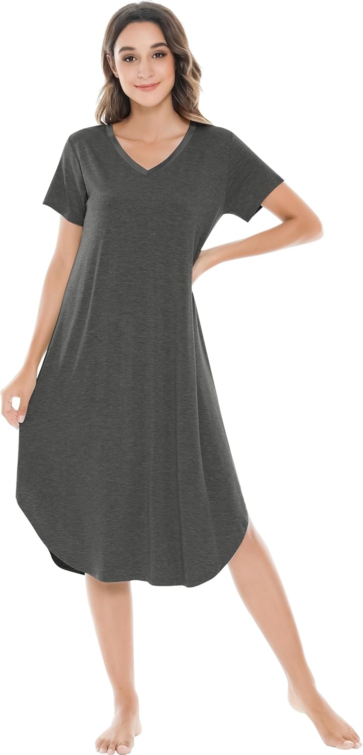 NACHILA Nightgowns for Women - Viscose Bamboo V Neck Sleepwear