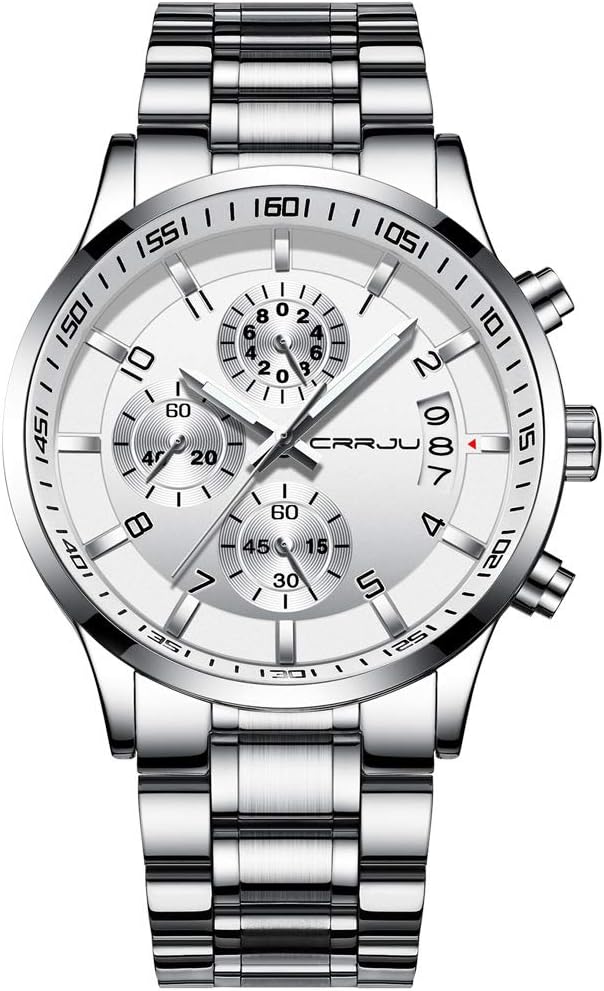 CRRJU Men's Fashion Stainless Steel Chronograph Waterproof Watch