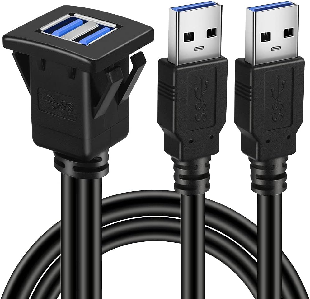 BATIGE Dual Ports USB Flush Mount Extension - Easy Dashboard Access